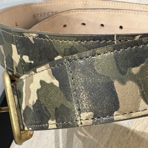 Streets Ahead Leather Belt- MILITIA BELT- Camo- Sz. Large, Gold Buckle- NWOT main image 7